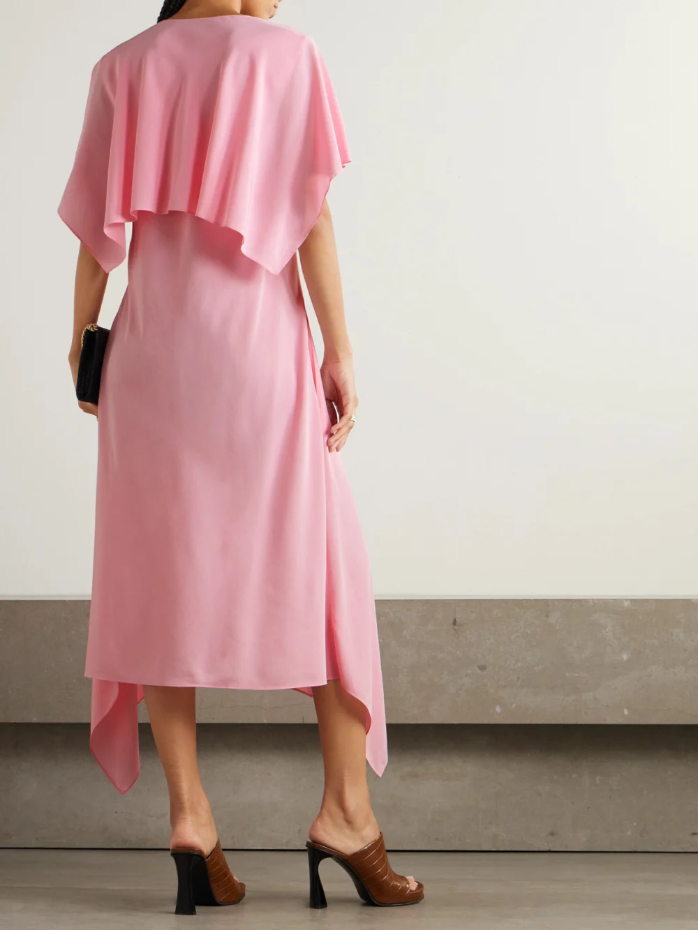 Back view of the Stella McCartney Asymmetric Draped Silk-crepe Midi Dress