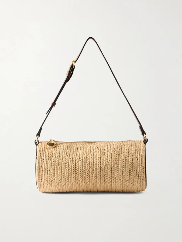 Stella McCartney Barrel Vegetarian Material-trimmed Raffia Shoulder Bag