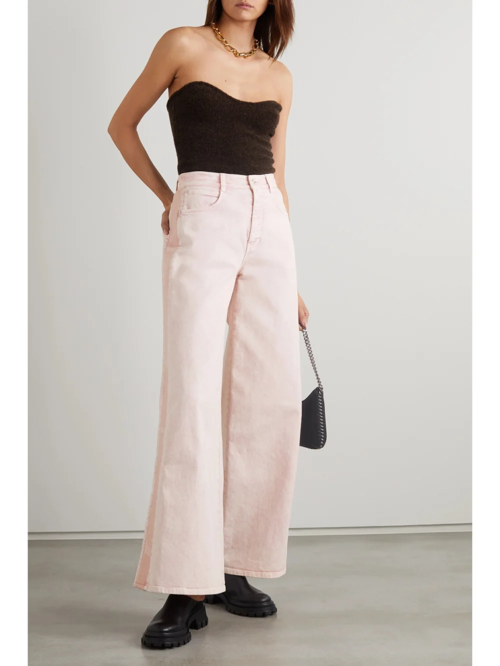 Stella McCartney Canvas-trimmed High-rise Wide-leg Jeans, worn by a model