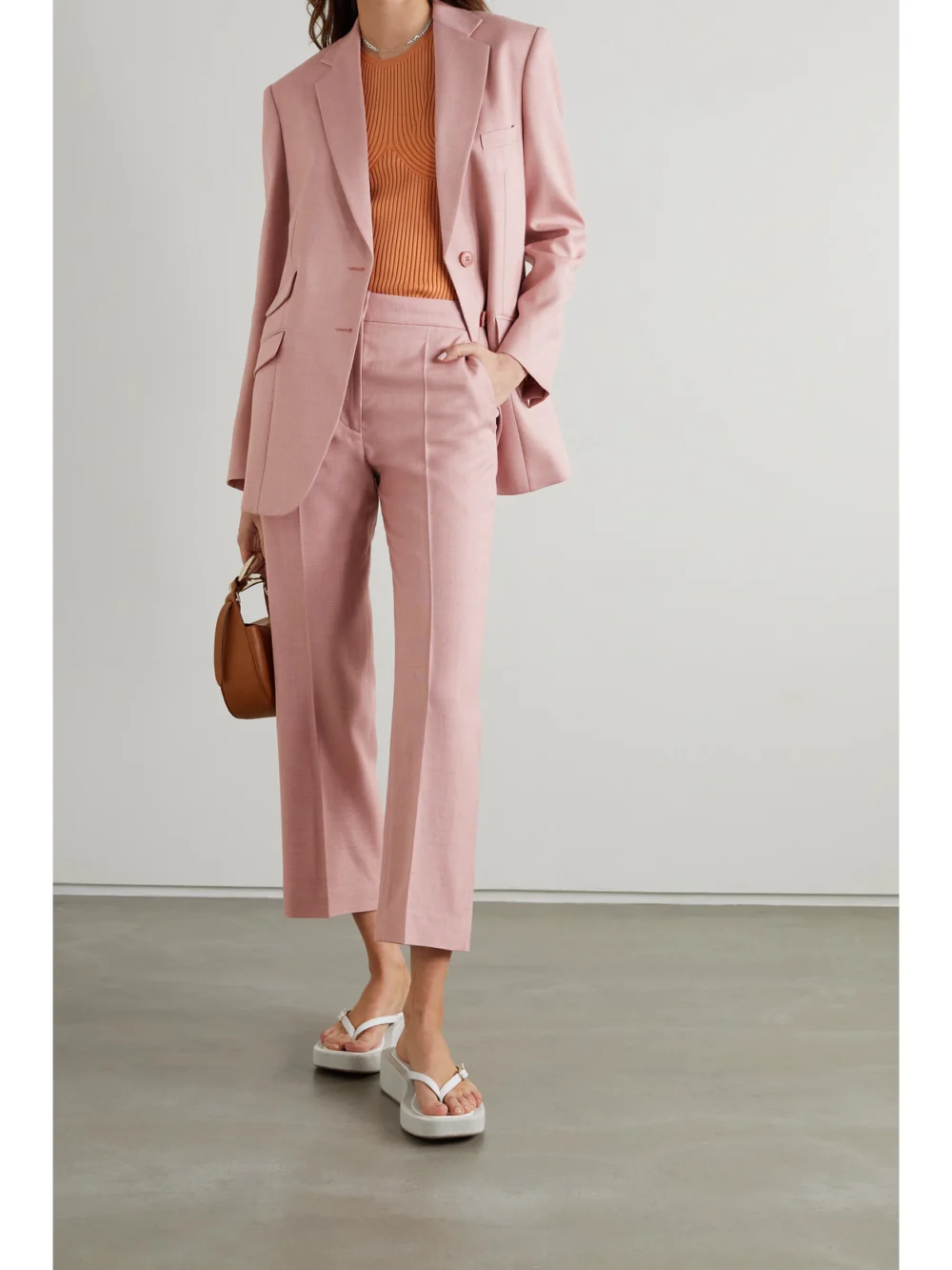 Stella McCartney Carlie Cropped Woven Straight-leg Pants, worn by a model