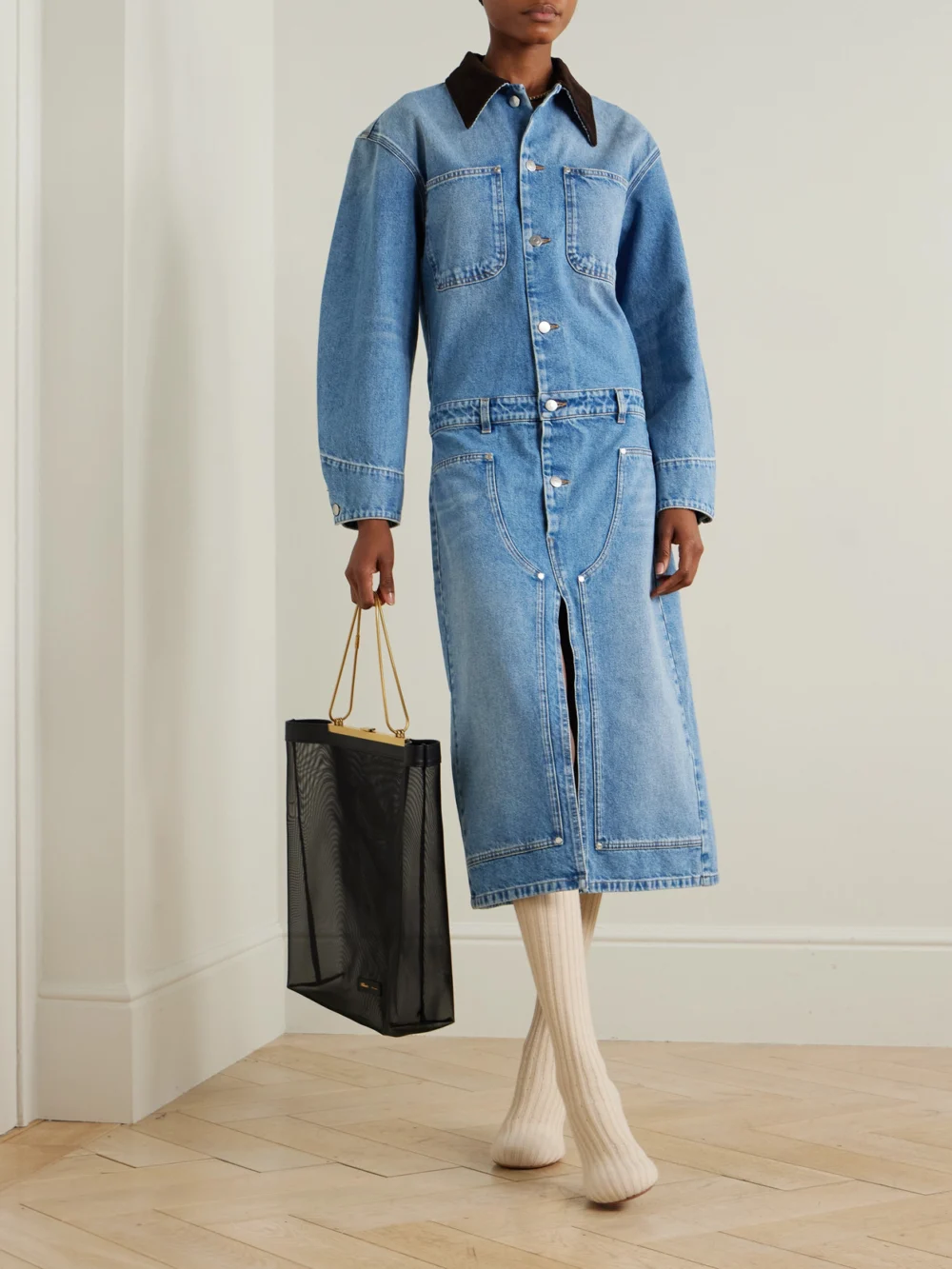 Stella McCartney Corduroy-trimmed Denim Dress, worn by a model