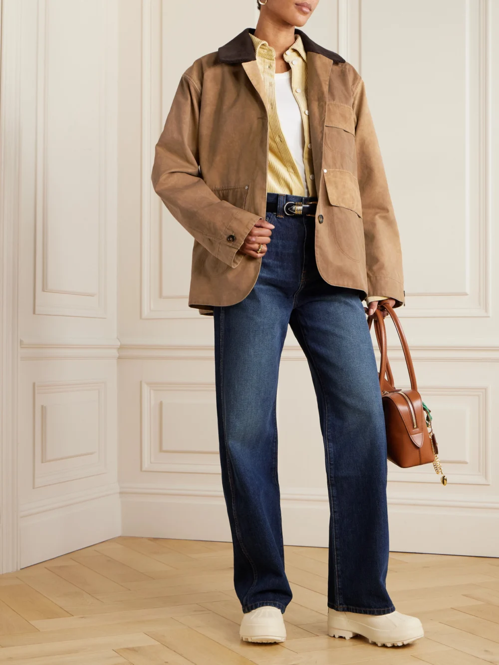 Stella McCartney Corduroy-trimmed Washed Organic Cotton-canvas Jacket, worn by a model