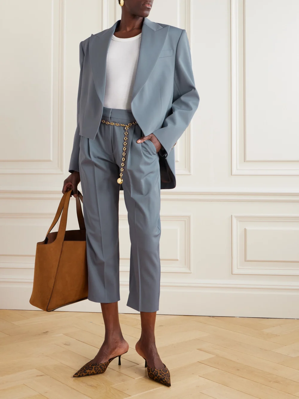 Stella McCartney Cropped Grain De Poudre Wool-blend Blazer, worn by a model