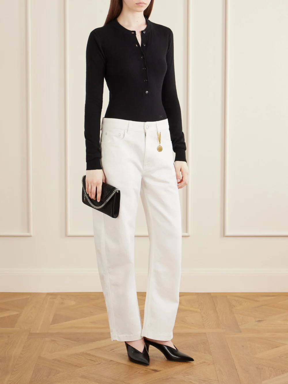 Stella McCartney Cropped High-rise Barrel-leg Jeans, worn by a model