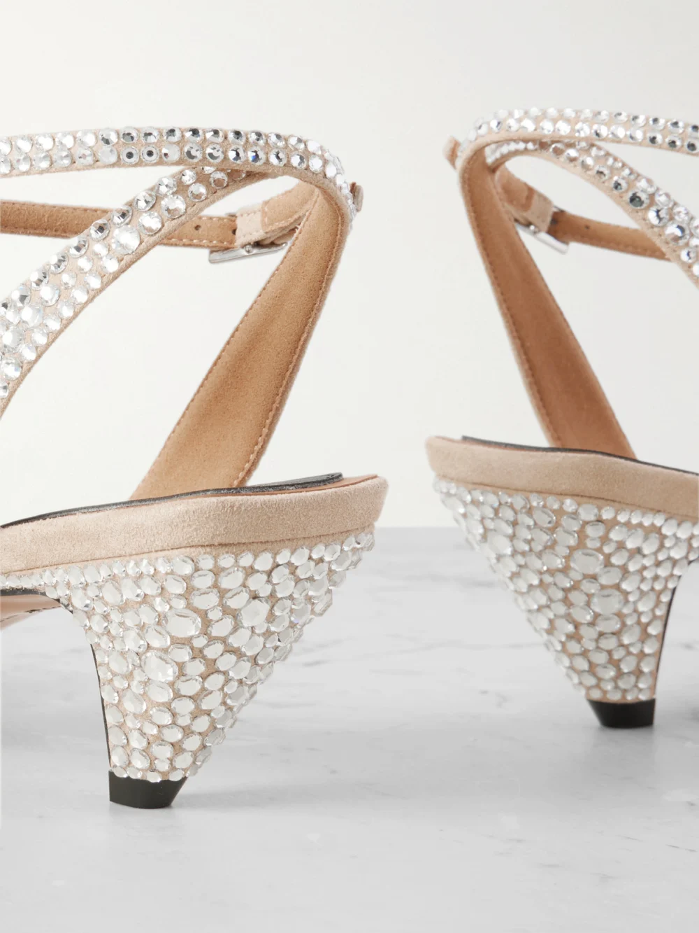 Close-up detail of the Stella McCartney Crystal-embellished Brushed Sandals
