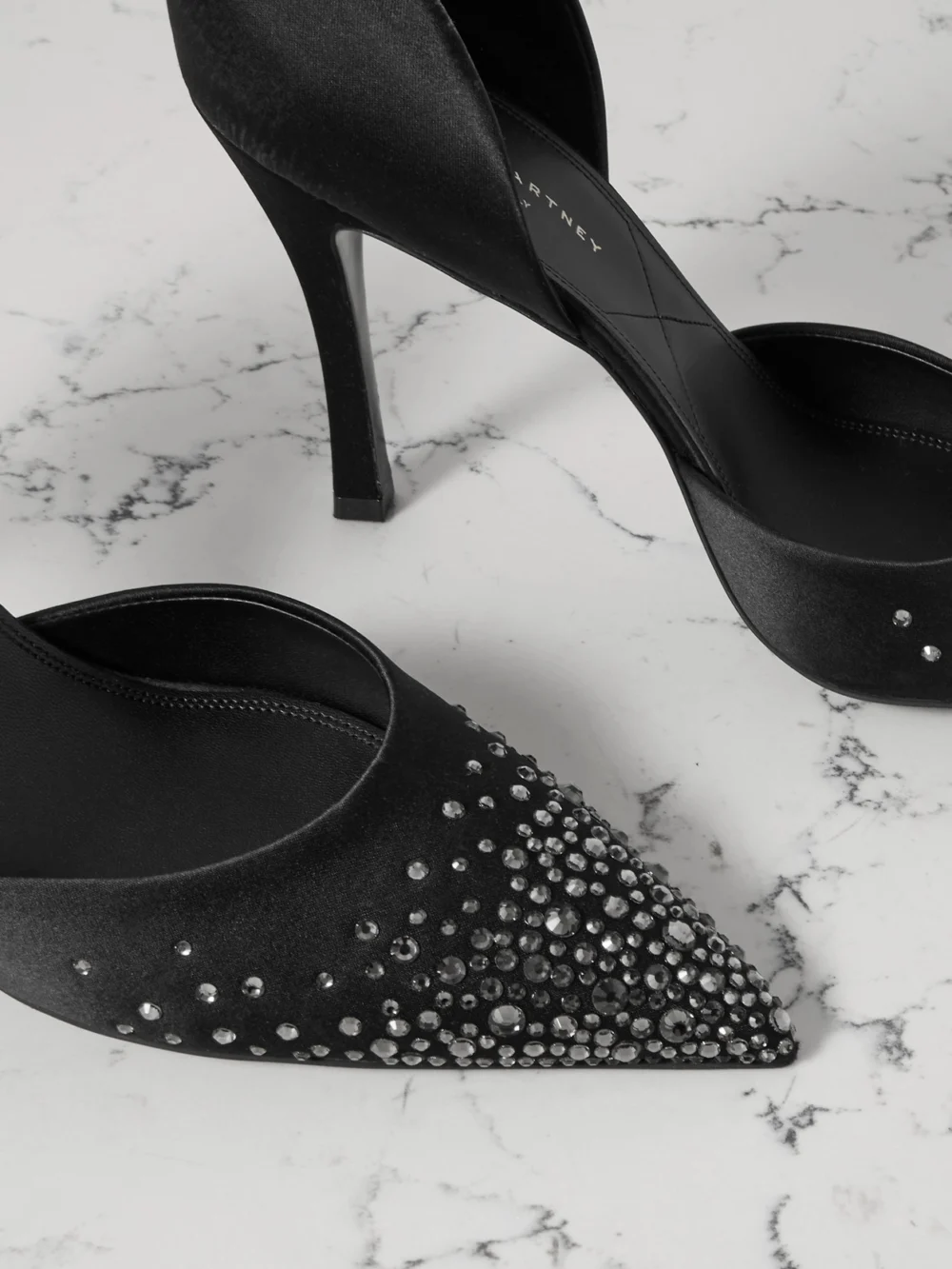 Close-up detail of the Stella McCartney Crystal-embellished Satin Pumps