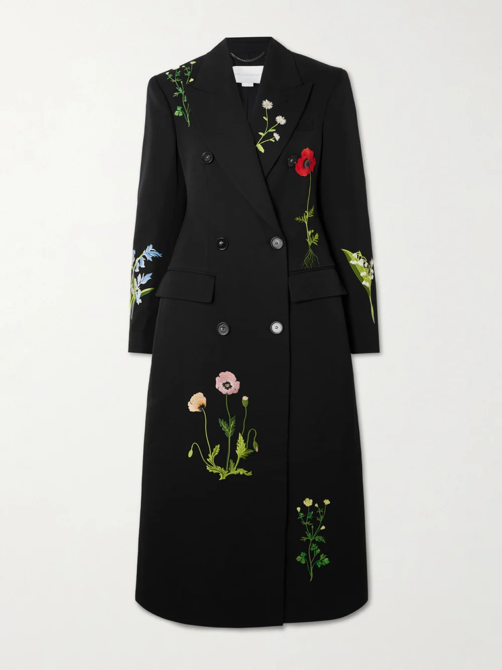 Stella McCartney Double-breasted Embroidered Wool-twill Coat in black