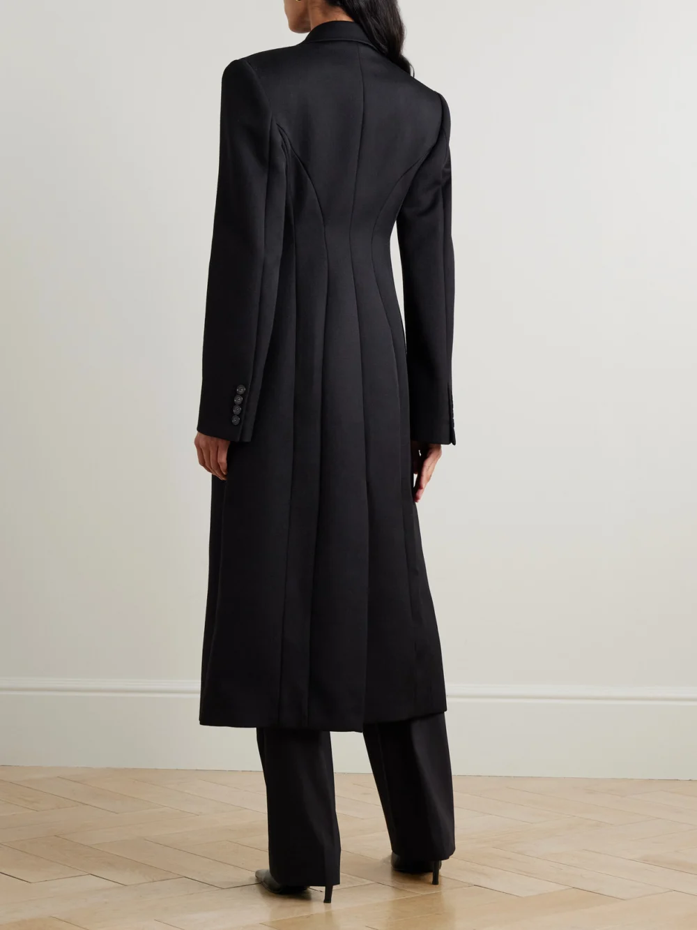 Back view of the Stella McCartney Double-breasted Satin-trimmed Twill Coat