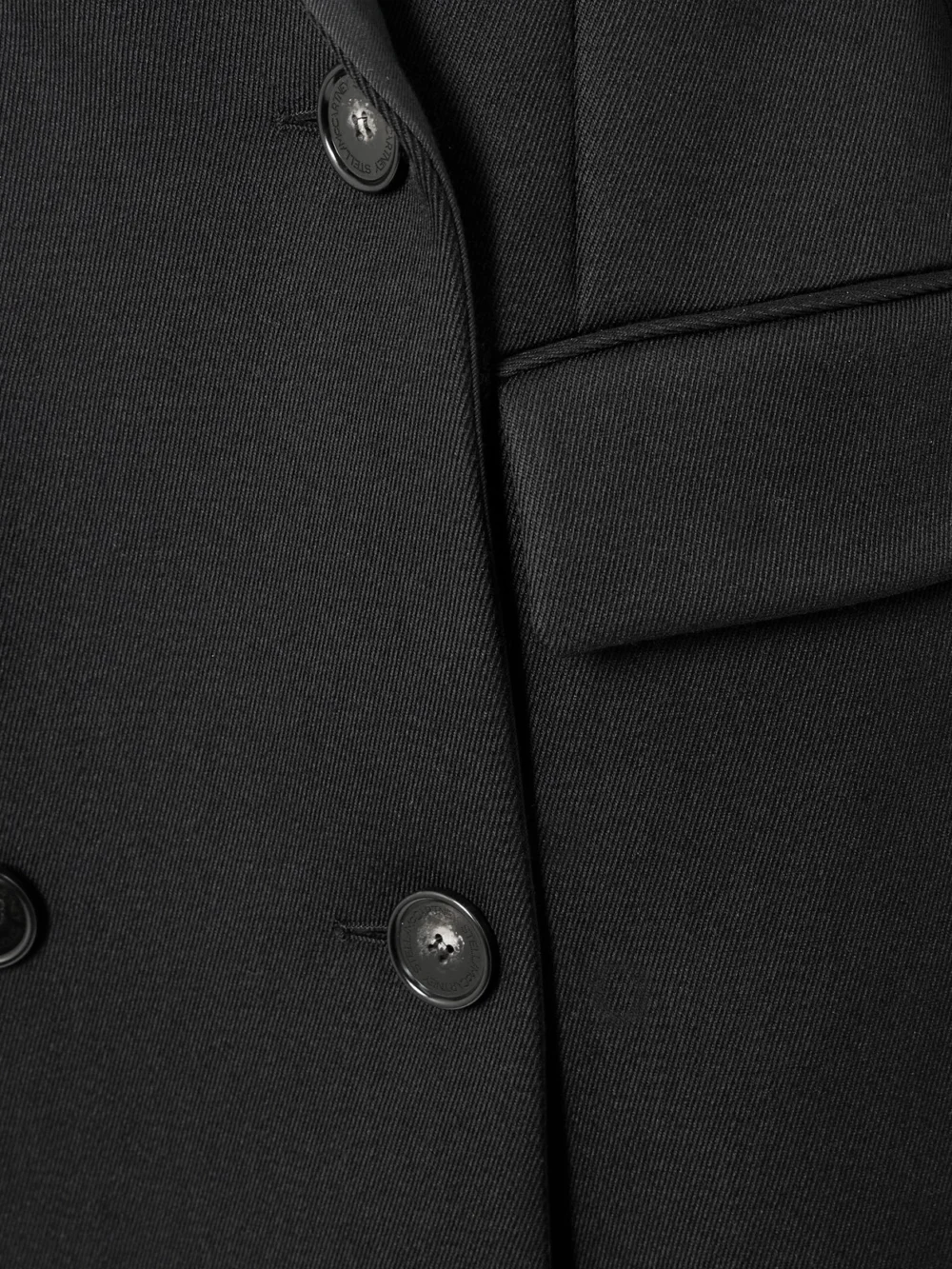 Close-up detail of the Stella McCartney Double-breasted Satin-trimmed Twill Coat