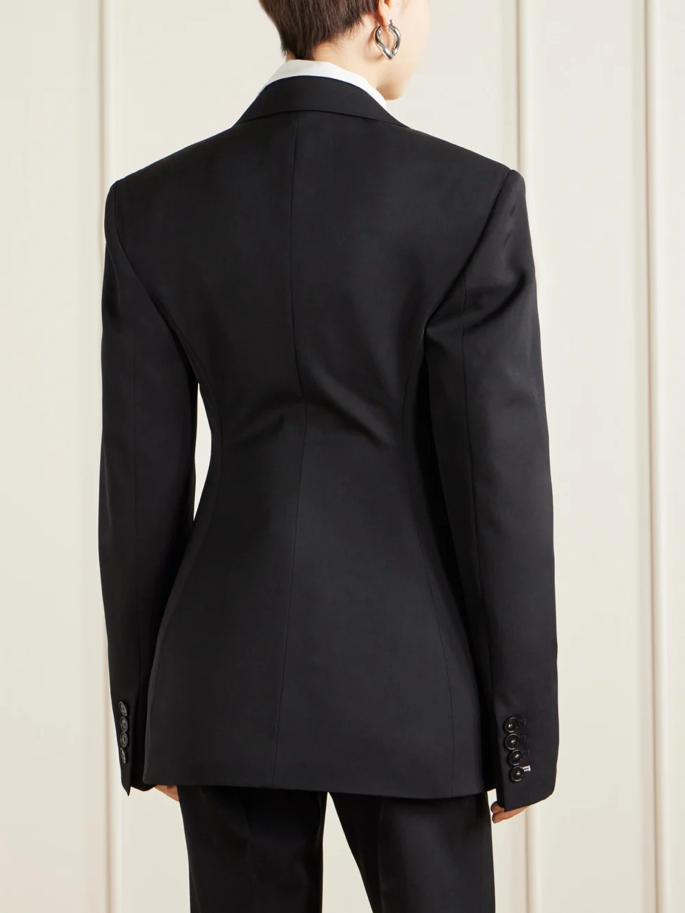 Back view of the Stella McCartney Double-breasted Twill-trimmed Wool Blazer