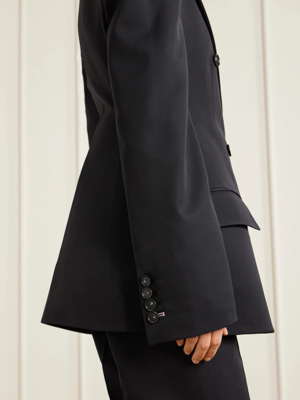 Close-up detail of the Stella McCartney Double-breasted Twill-trimmed Wool Blazer