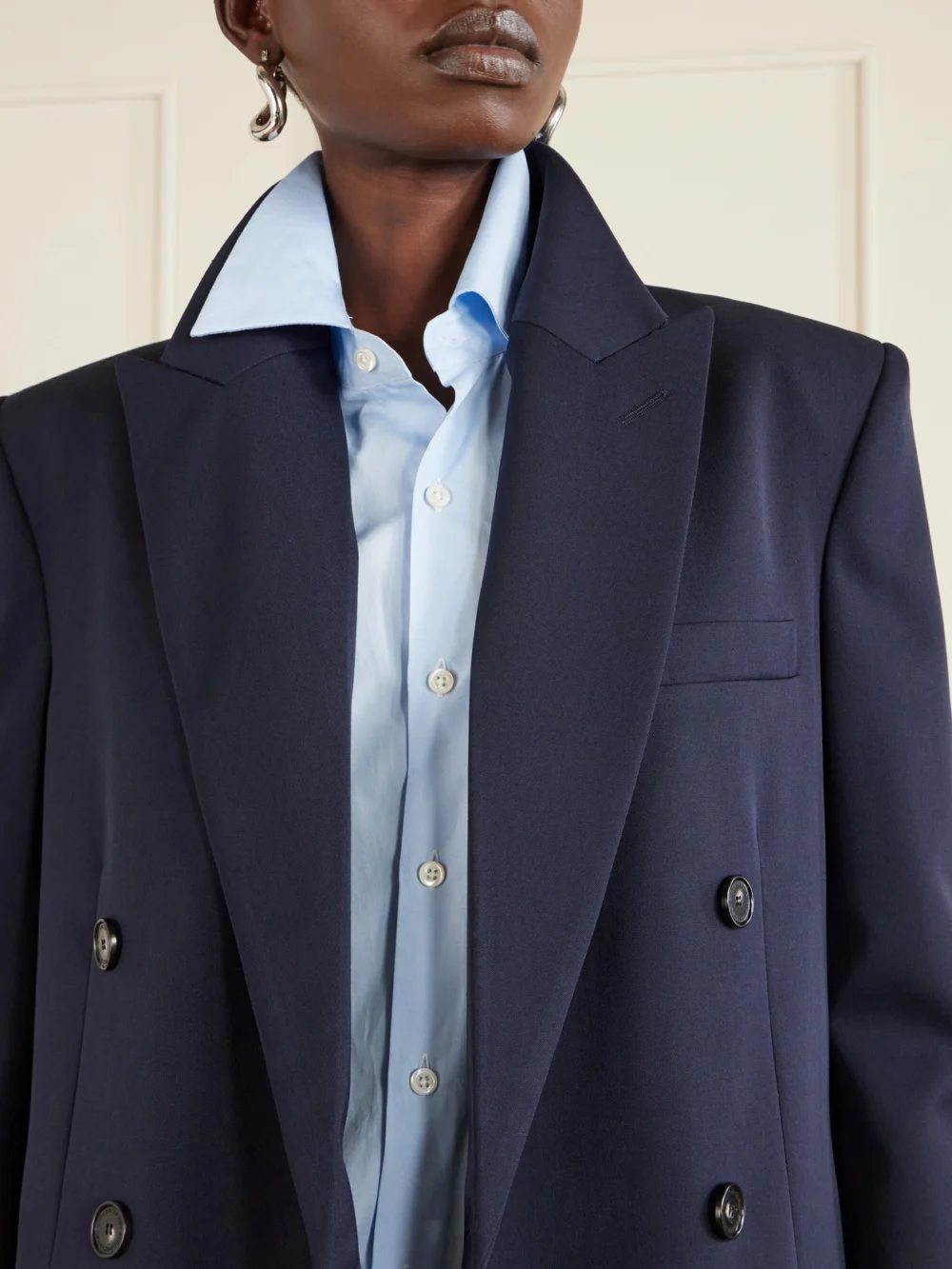 Close-up detail of the Stella McCartney Double-breasted Wool-twill Blazer