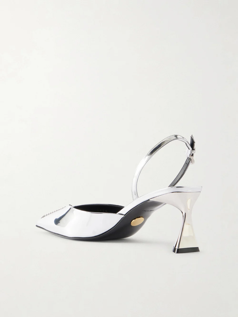 Back view of the Stella McCartney Elsa Embellished Metallic Slingback Pumps