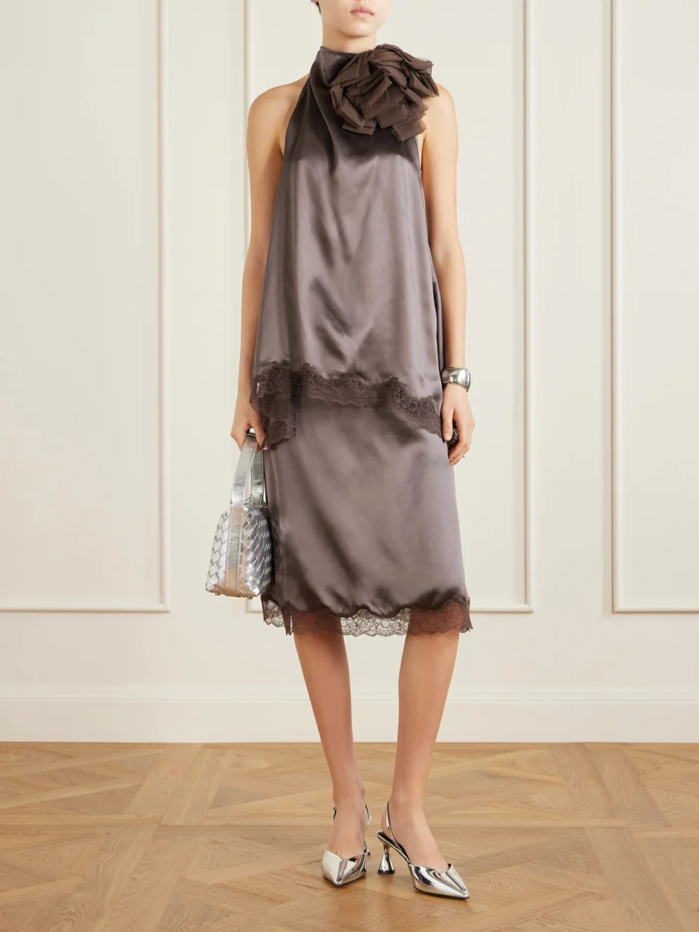Stella McCartney Elsa Embellished Metallic Slingback Pumps, styled view