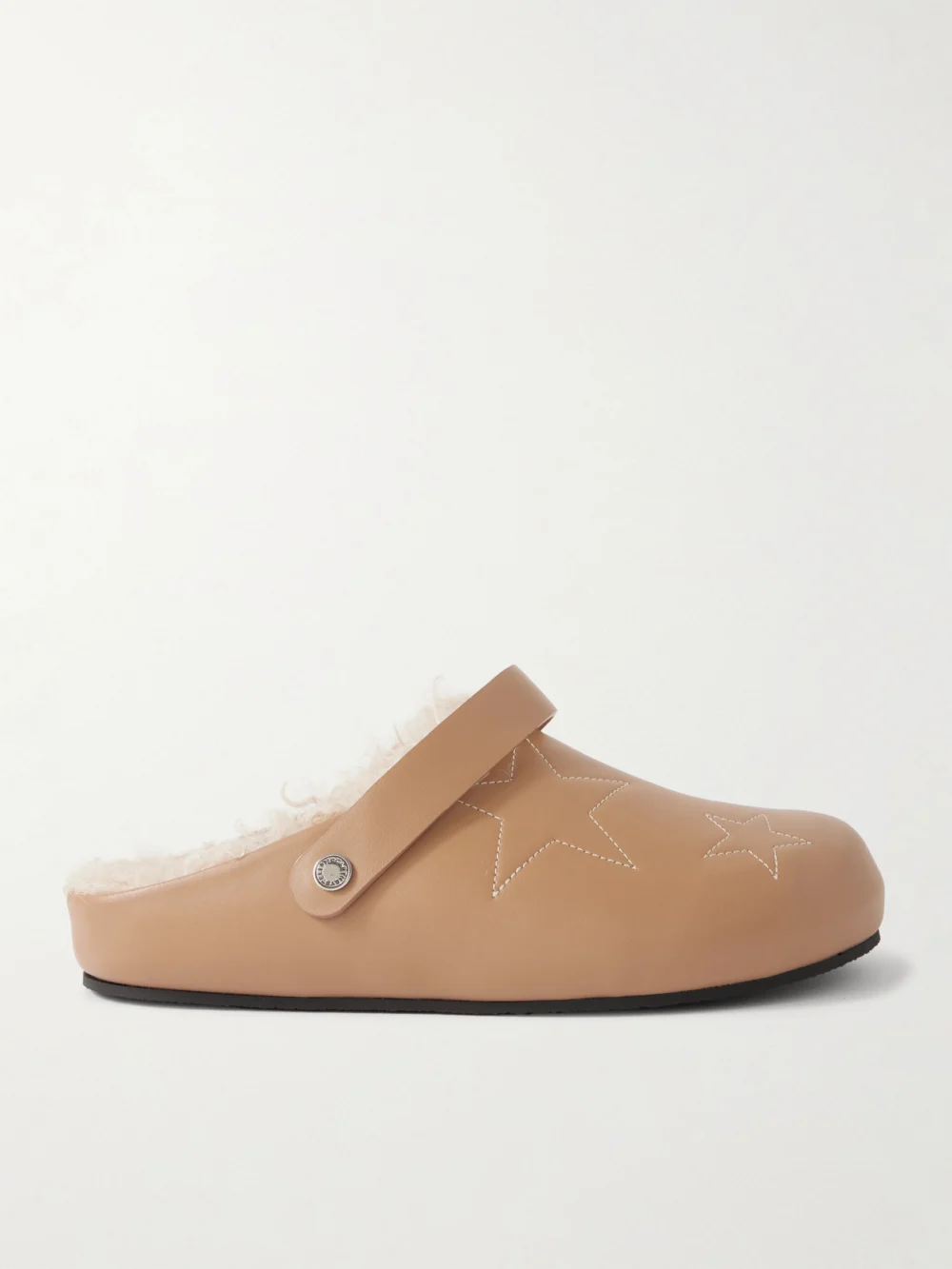 Stella McCartney Elyse Embroidered Faux Shearling-lined Vegetarian Leather Mules in brown