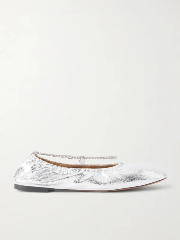 Stella McCartney Embellished Crinkled Metallic Flats