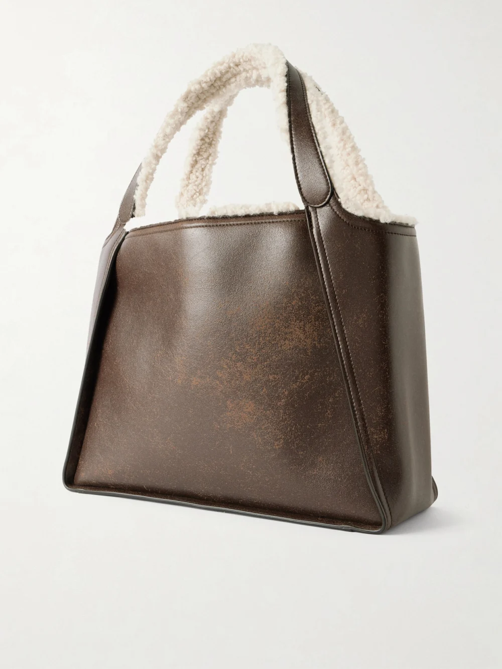 Back view of the Stella McCartney Embroidered Plush-trimmed Vegetarian Material Tote