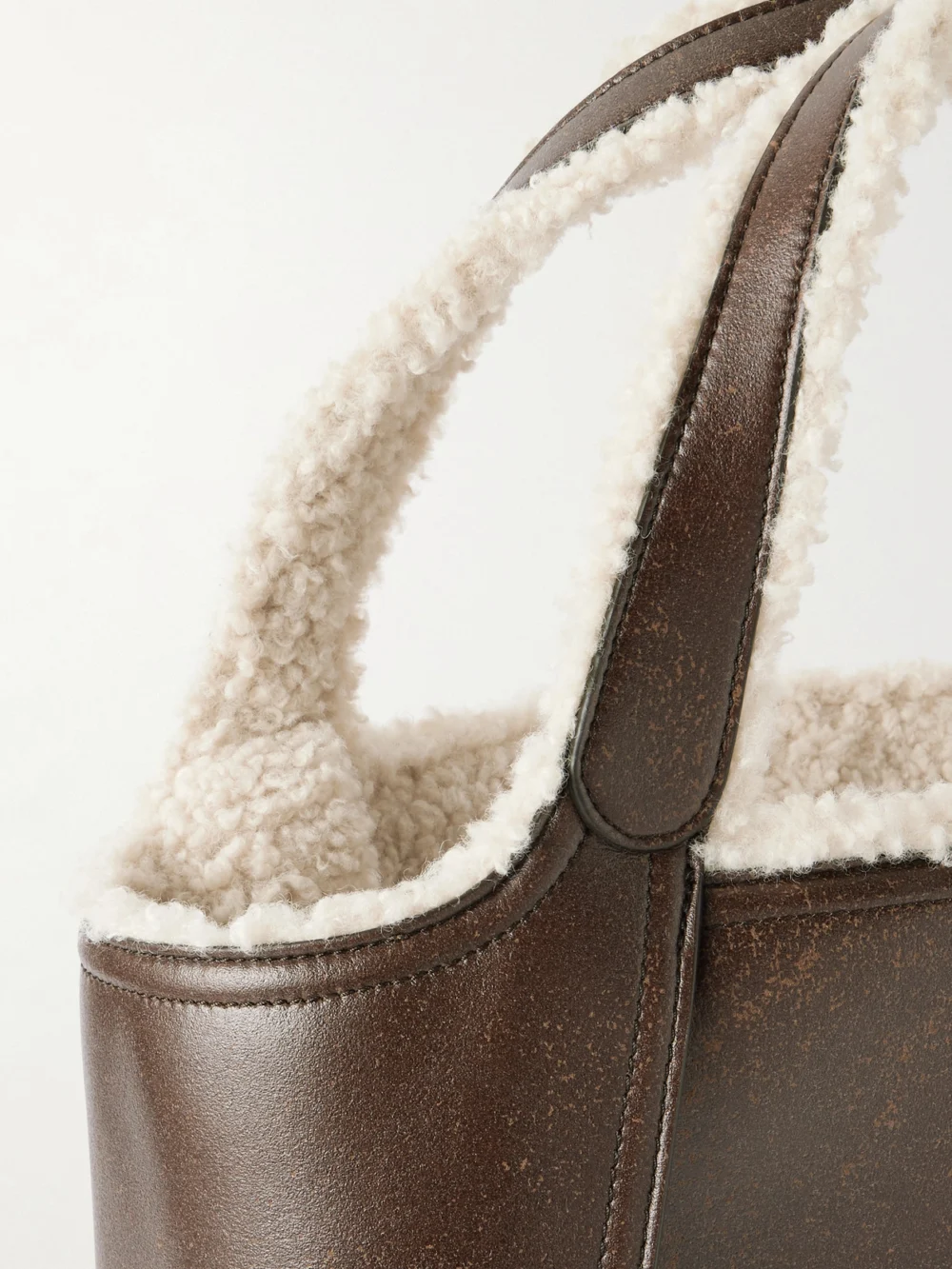 Close-up detail of the Stella McCartney Embroidered Plush-trimmed Vegetarian Material Tote