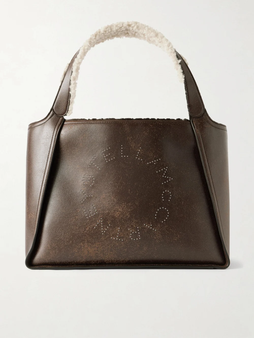 Stella McCartney Embroidered Plush-trimmed Vegetarian Material Tote in brown