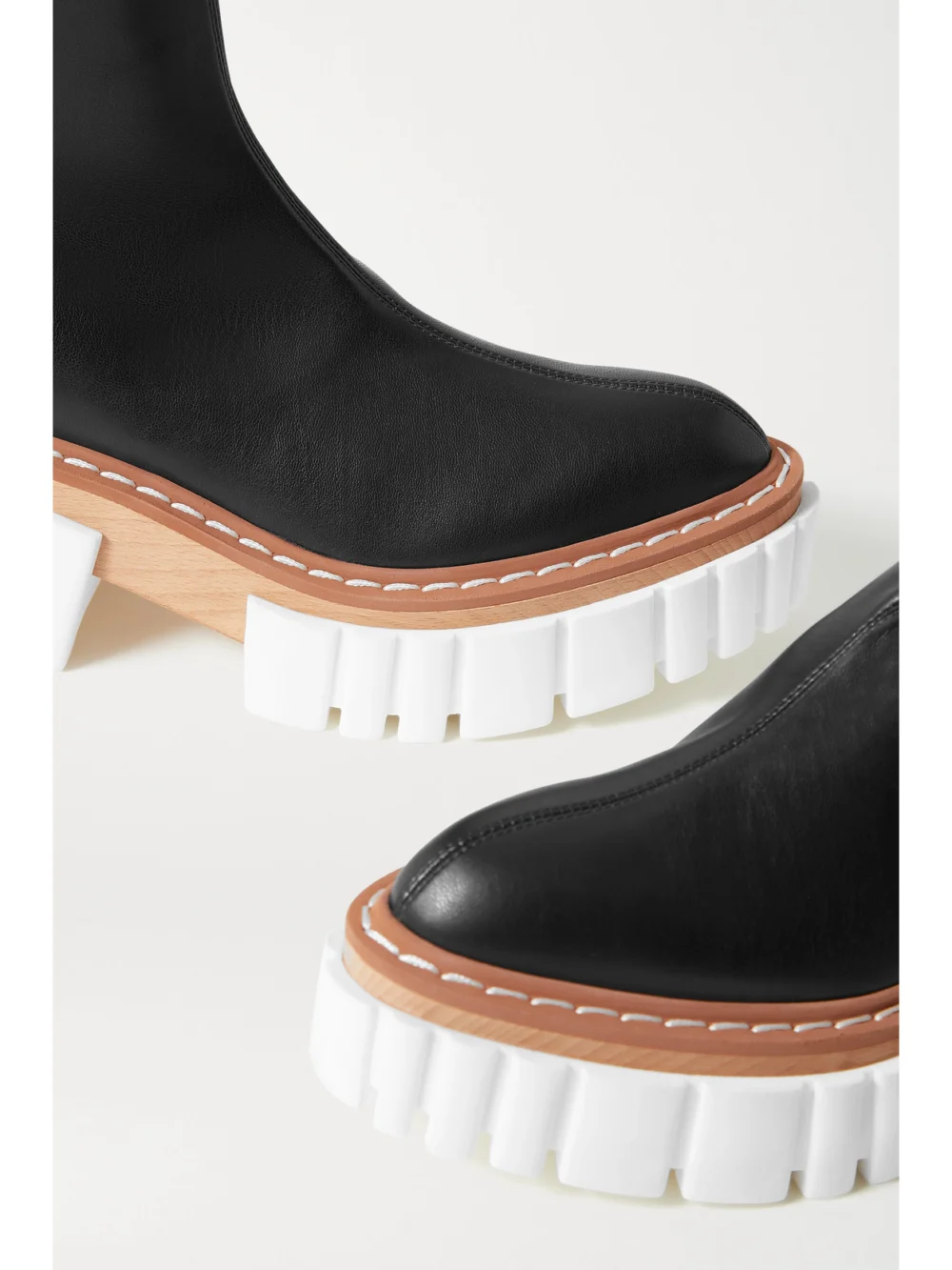 Close-up detail of the Stella McCartney Emilie Vegetarian Leather Platform Over-the-knee Boots