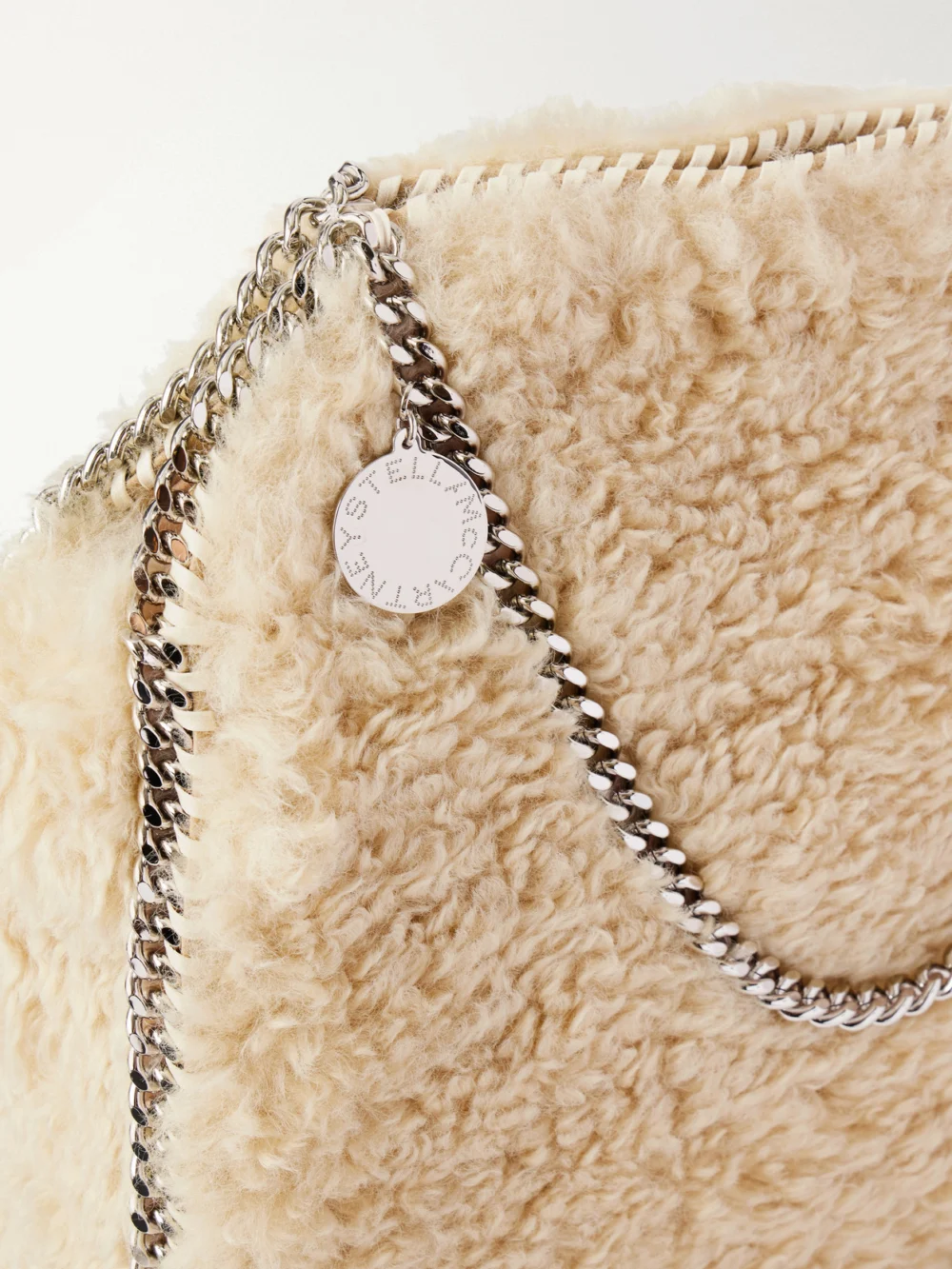 Close-up detail of the Stella McCartney Falabella Chain-detailed Plush Tote