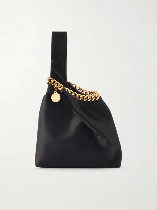 Stella McCartney Falabella Logo-embellished Gold-tone and Satin Wristlet Tote