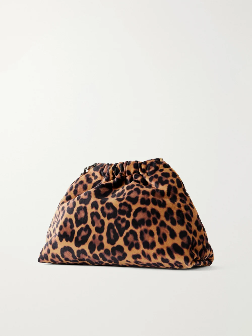Back view of the Stella McCartney Falabella Mini Leopard-print Velvet Drawstring Bag