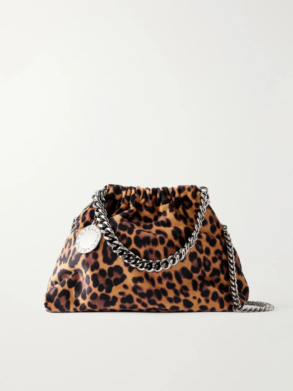 Stella McCartney Falabella Mini Leopard-print Velvet Drawstring Bag in leopard print