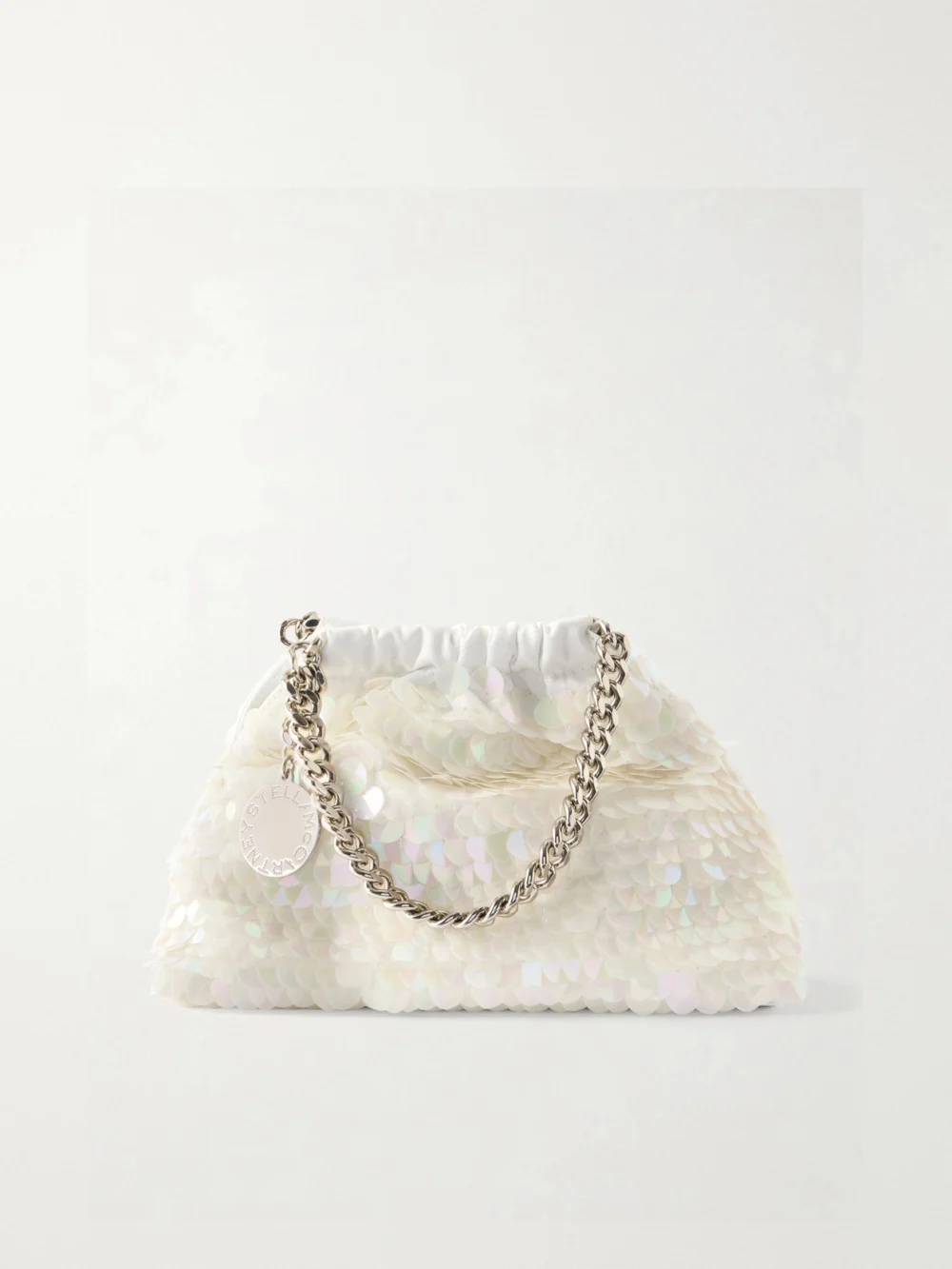 Stella McCartney Falabella Mini Sequined Satin Shoulder Bag in white