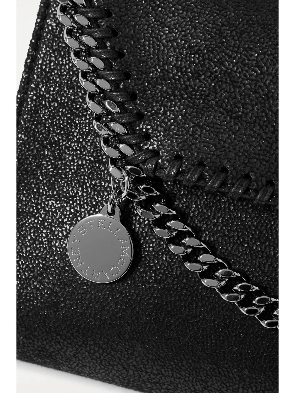 Close-up detail of the Stella McCartney Falabella Mini Vegetarian Textured-leather Shoulder Bag