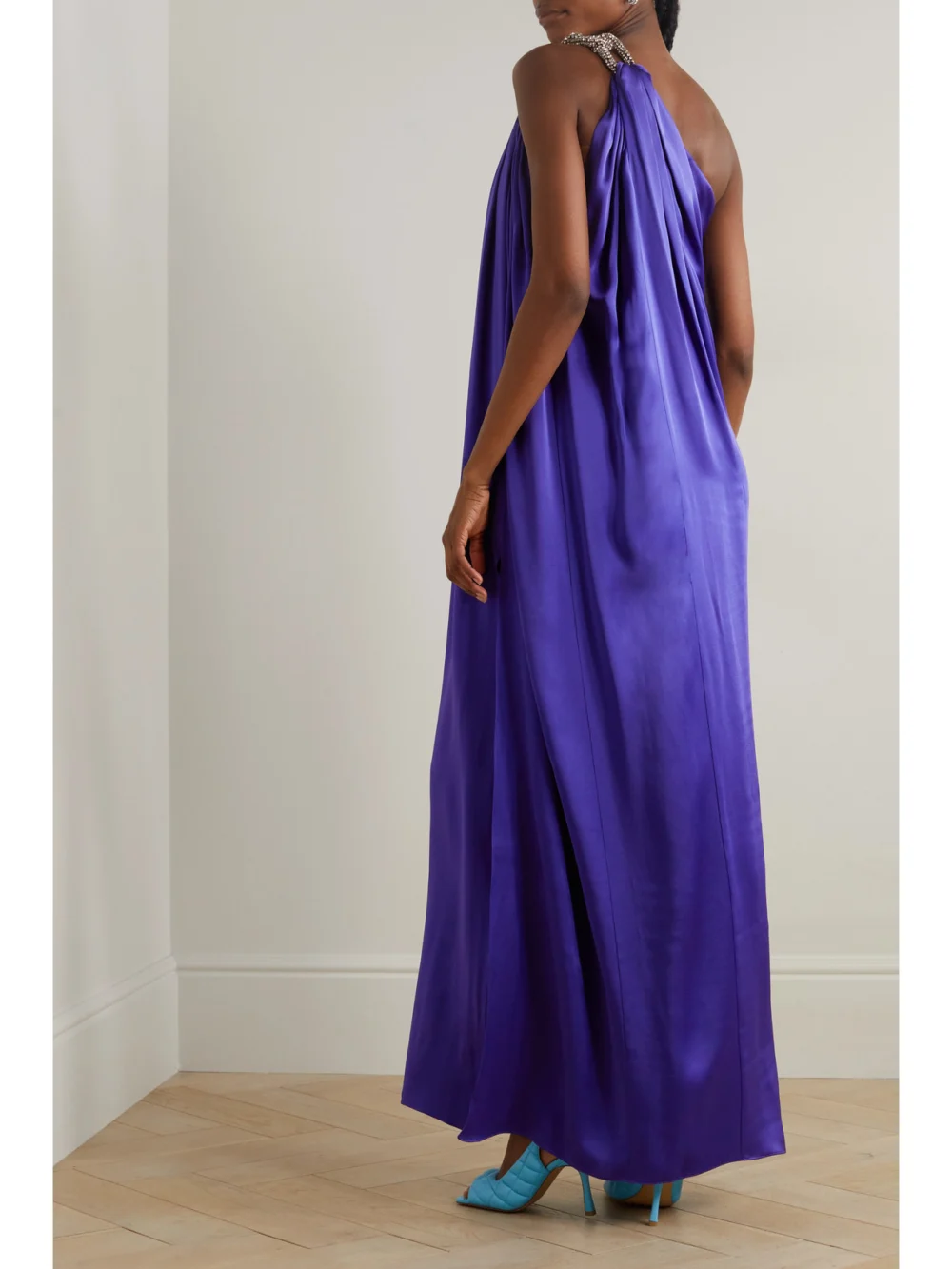 Back view of the Stella McCartney Falabella One-shoulder Crystal-embellished Crepe Gown