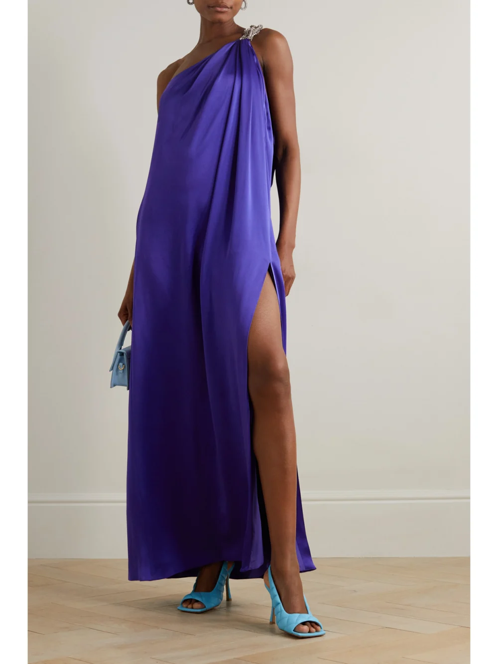 Stella McCartney Falabella One-shoulder Crystal-embellished Crepe Gown, worn by a model