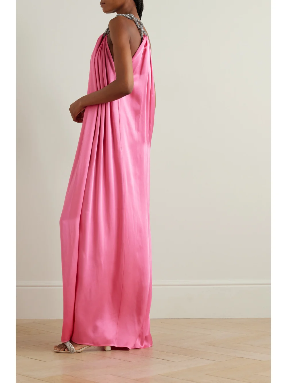 Back view of the Stella McCartney Falabella One-shoulder Crystal-embellished Satin Gown