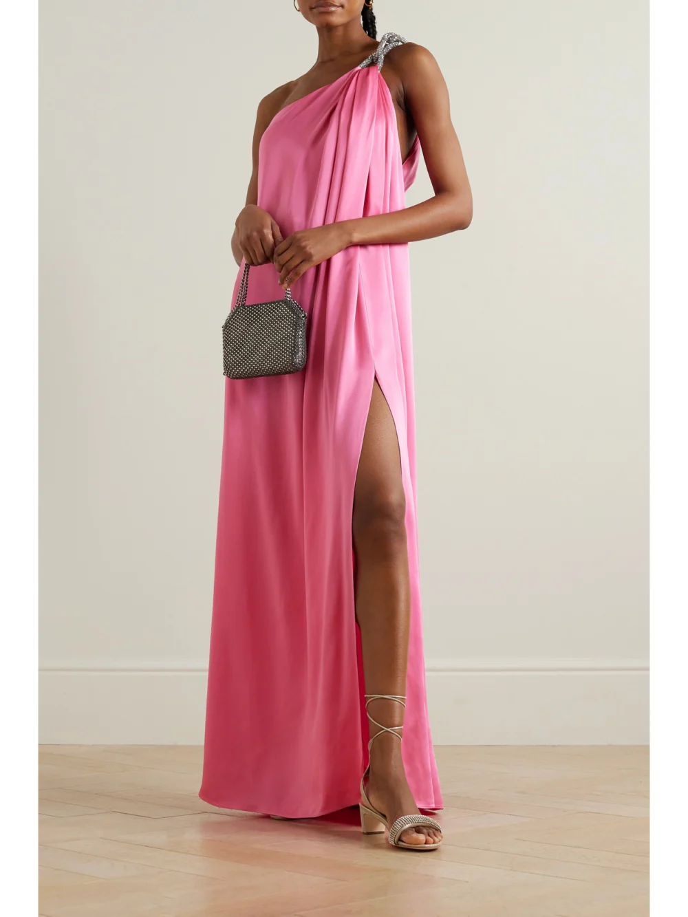 Stella McCartney Falabella One-shoulder Crystal-embellished Satin Gown, worn by a model