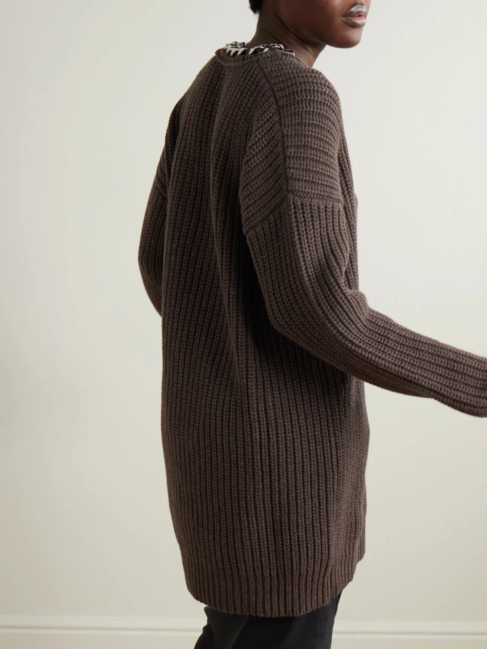 Back view of the Stella McCartney Falabella Oversized Chain-embellished Wool Sweater