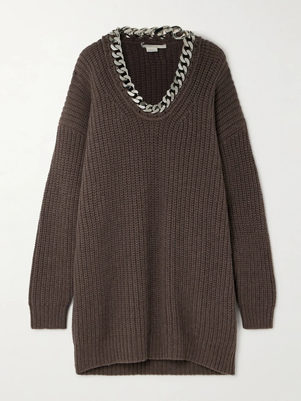 Stella McCartney Falabella Oversized Chain-embellished Wool Sweater in brown