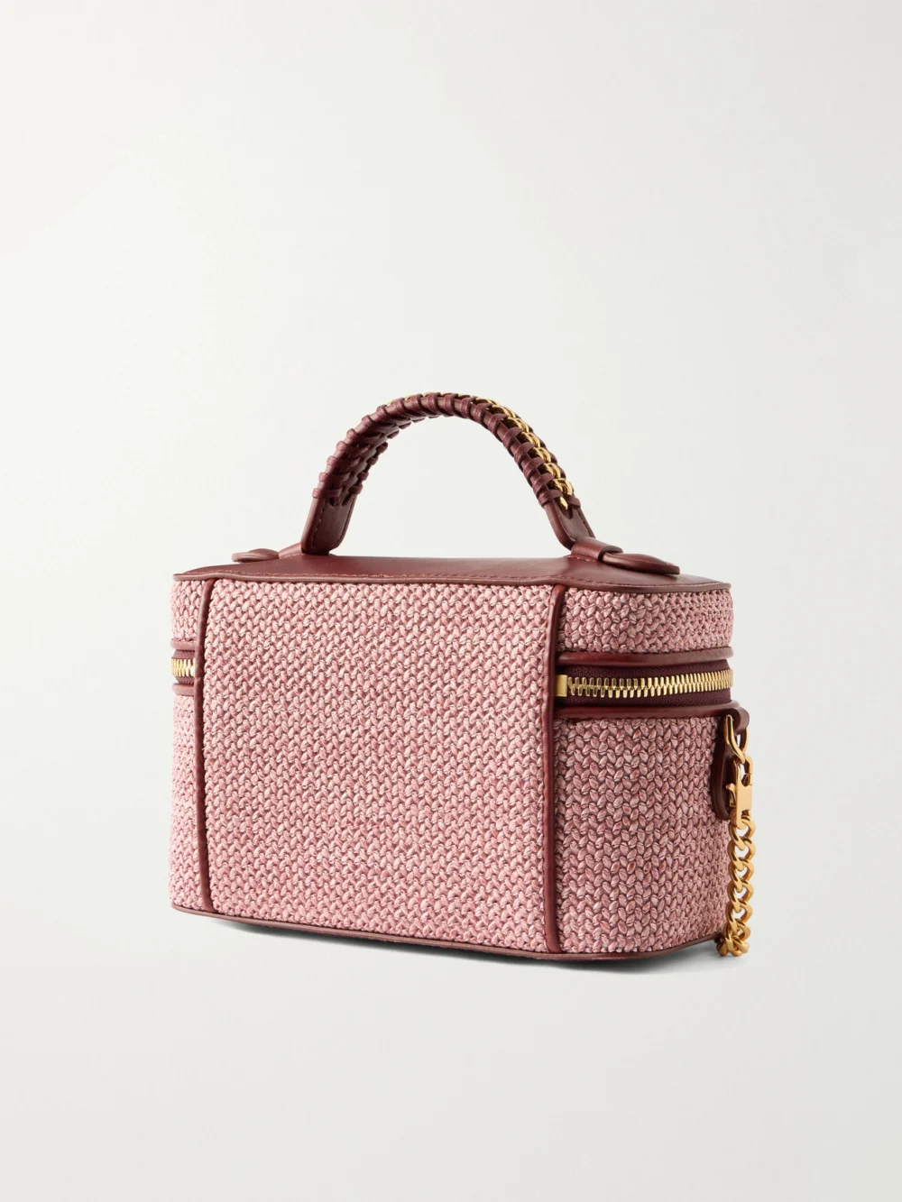 Back view of the Stella McCartney Falabella Vanity Case Vegetarian Material-trimmed Raffia Shoulder Bag