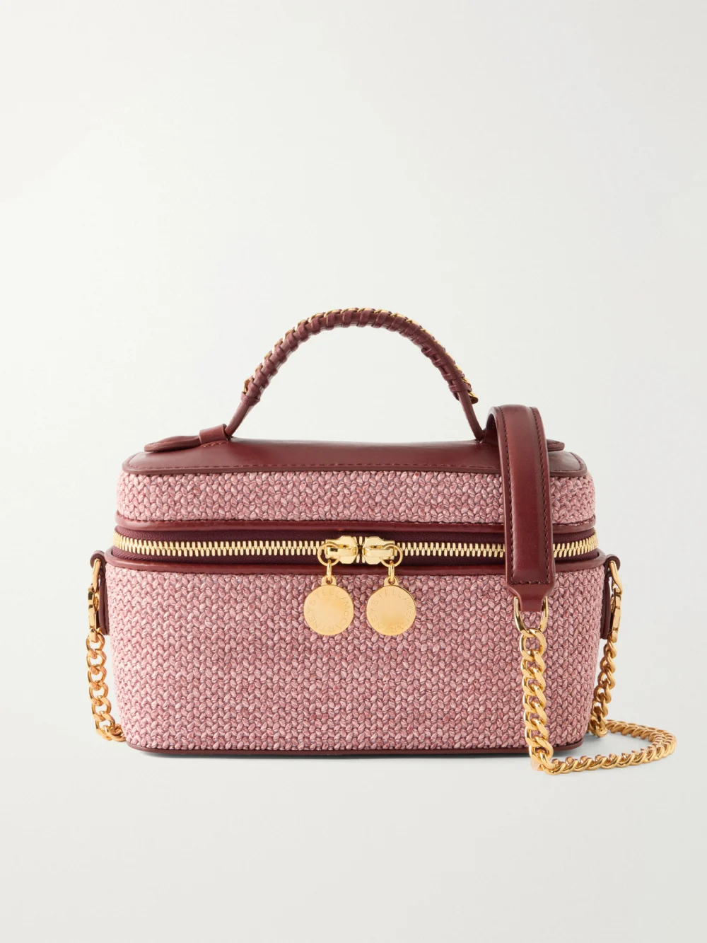 Stella McCartney Falabella Vanity Case Vegetarian Material-trimmed Raffia Shoulder Bag in burgundy