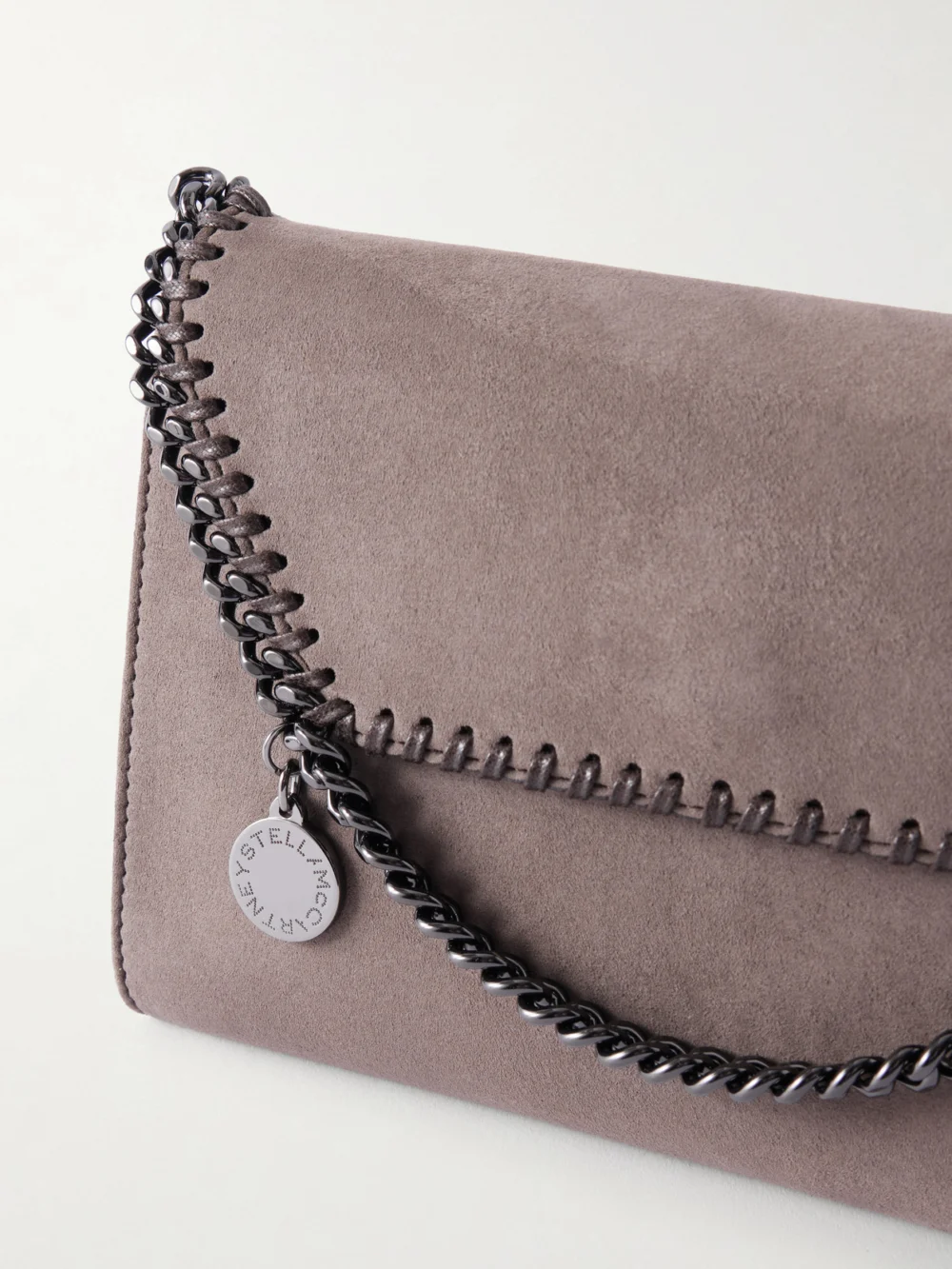 Close-up detail of the Stella McCartney Falabella Vegetarian Material Shoulder Bag