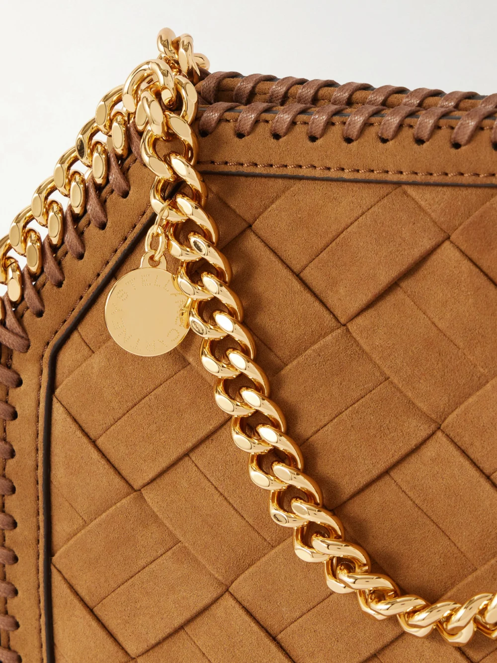 Close-up detail of the Stella McCartney Falabella Woven Shoulder Bag