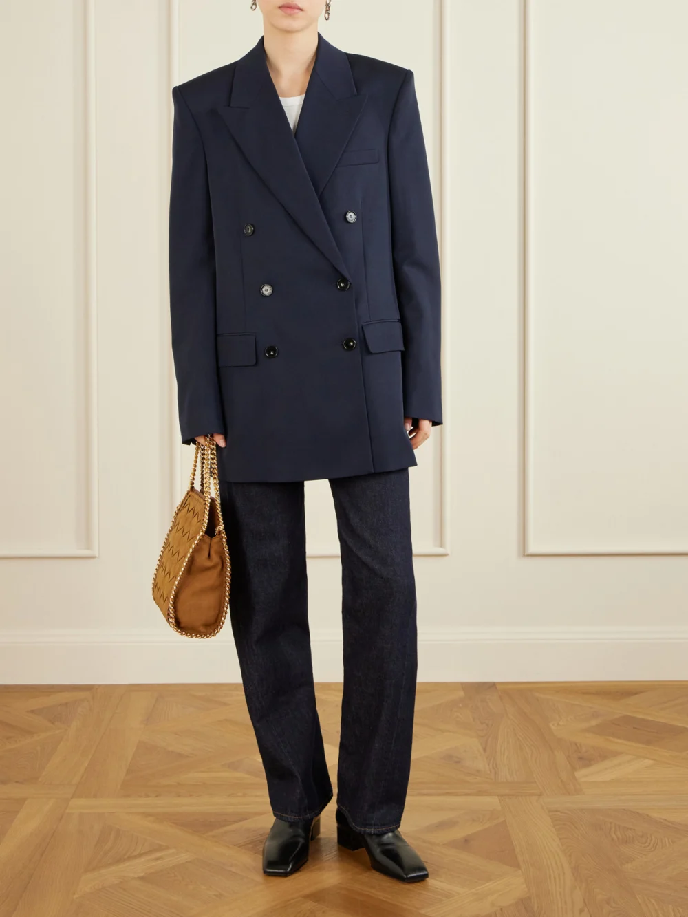 Stella McCartney Falabella Woven Shoulder Bag, styled view