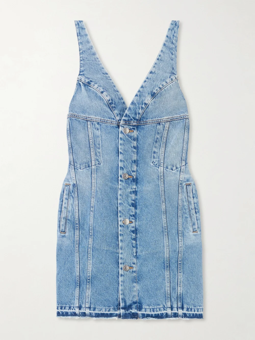 Stella McCartney Frayed Paneled Organic Denim Mini Dress in blue