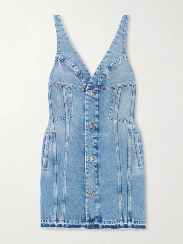 Stella McCartney Frayed Paneled Organic Denim Mini Dress