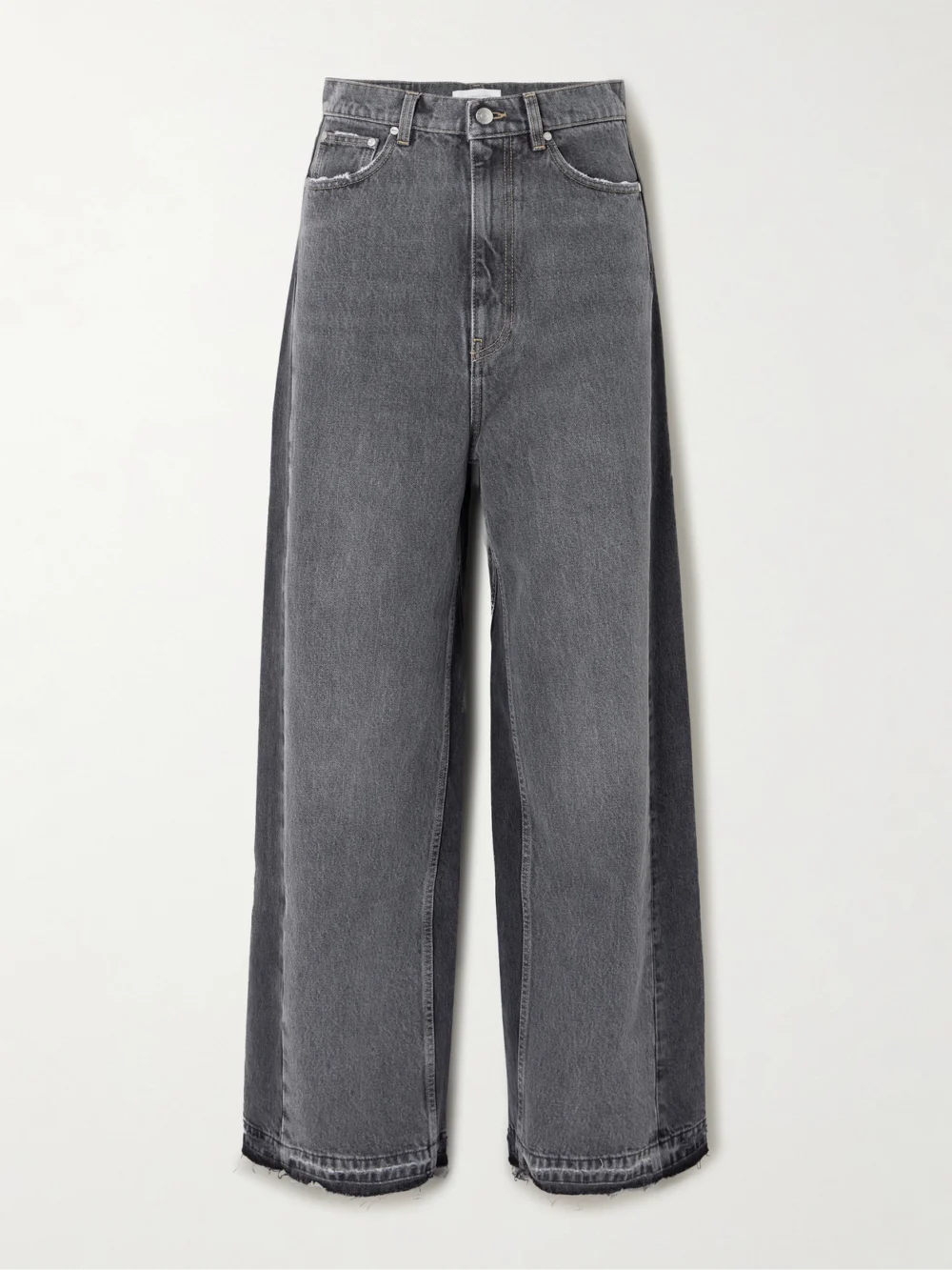 Stella McCartney Frayed Two-tone Mid-rise Wide-leg Organic Jeans in dark denim