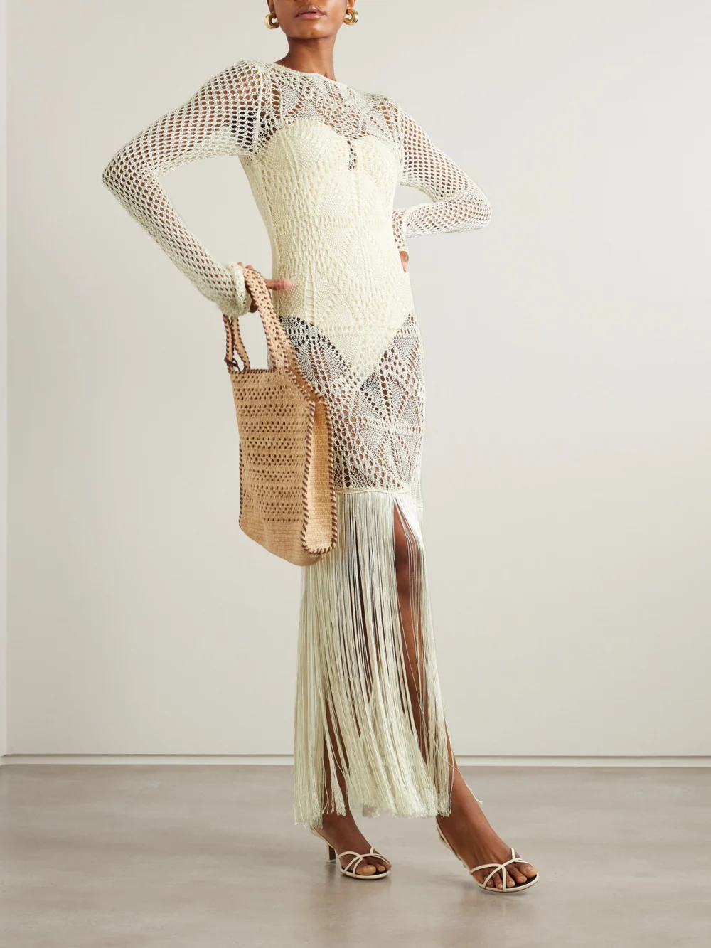 Stella McCartney Fringed Crocheted Maxi Dress, worn by a model