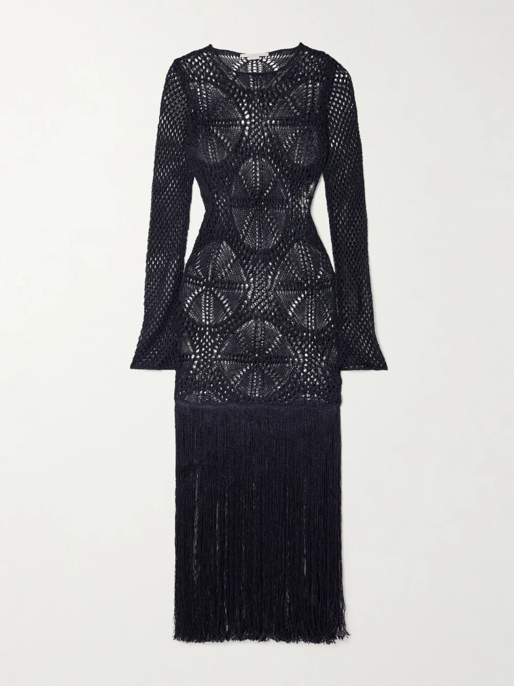 Stella McCartney Fringed Crocheted Maxi Dress in navy
