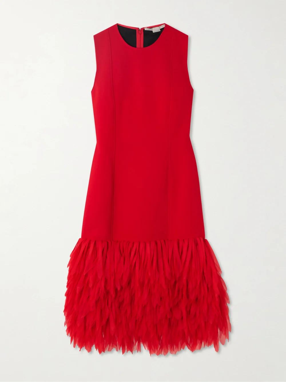 Stella McCartney Fringed Organza-trimmed Crepe Midi Dress in red
