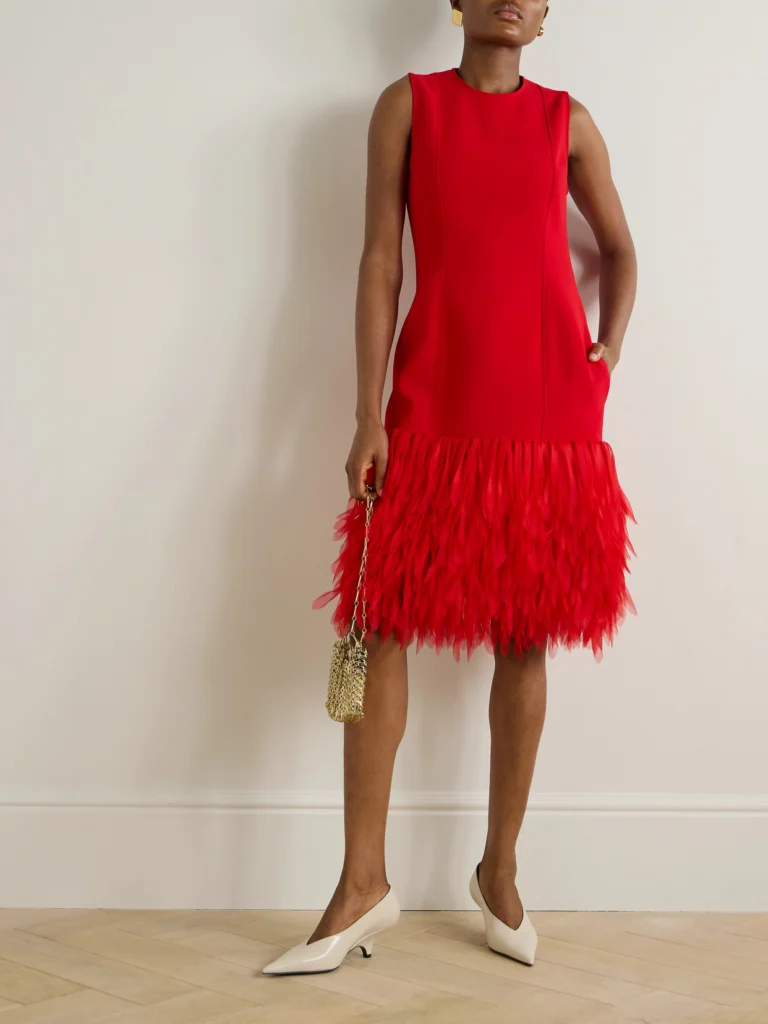 Stella McCartney Fringed Organza-trimmed Crepe Midi Dress