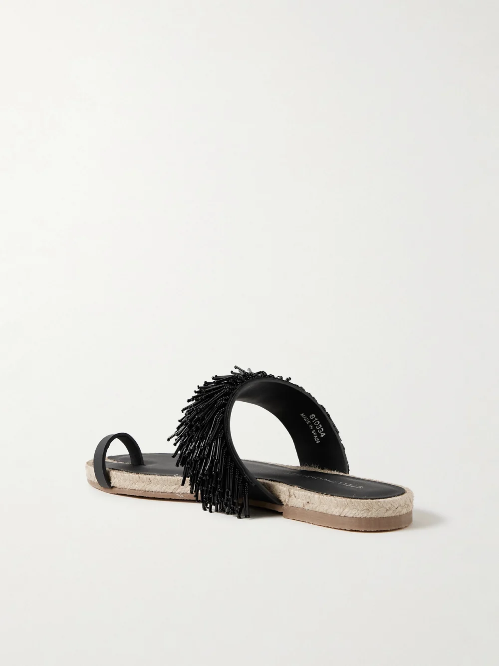 Back view of the Stella McCartney Gaia Bead-embellished Faux-leather Trimmed Raffia Sandals