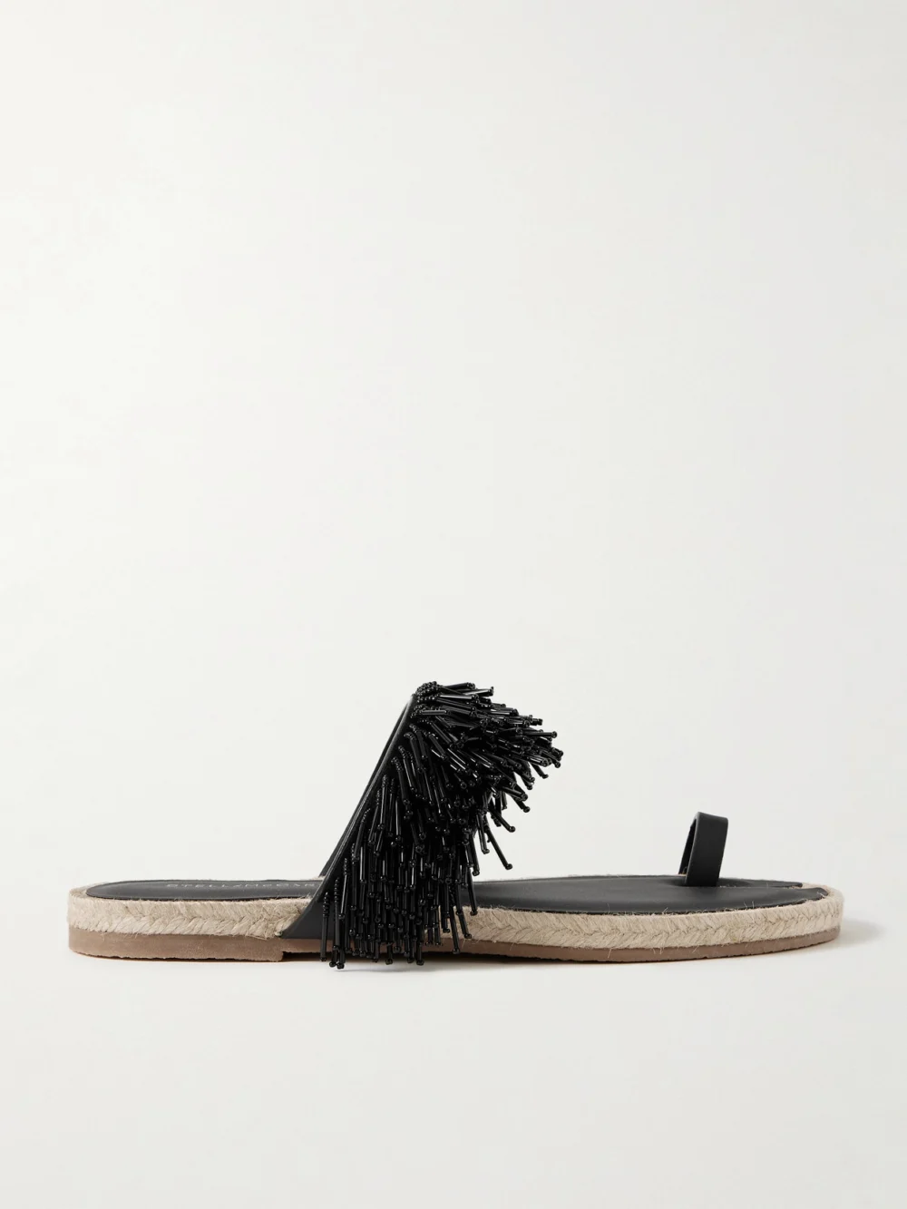 Stella McCartney Gaia Bead-embellished Faux-leather Trimmed Raffia Sandals in black